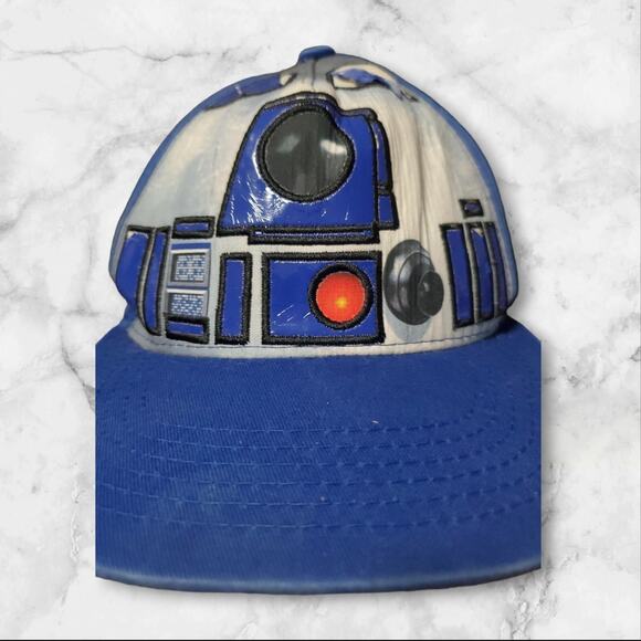 Star Wars R2D2 Youth OSFM Strapback Cap Hat Droid White Blue - Picture 2 of 12